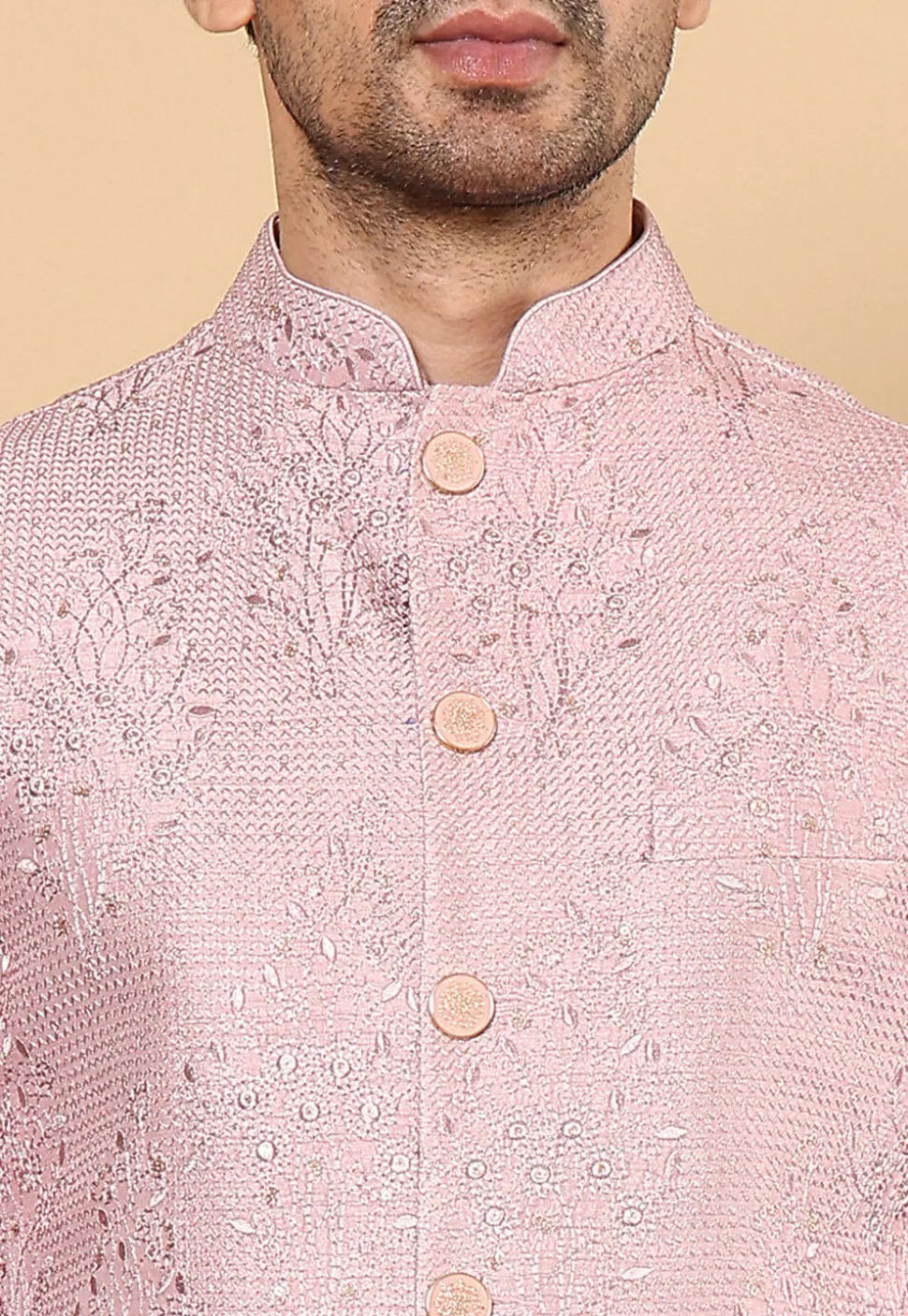 Embroidered Viscose Silk Kurta Set in Pink