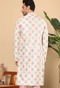 Embroidered Viscose Silk Kurta in Cream