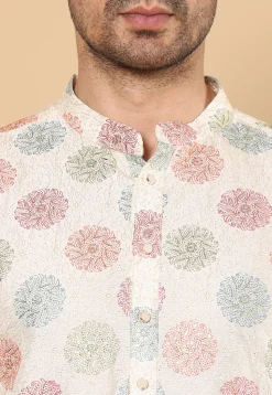 Embroidered Viscose Silk Kurta in Cream