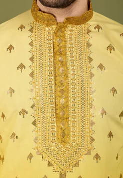 Embroidered Viscose Silk Kurta in Yellow Ombre