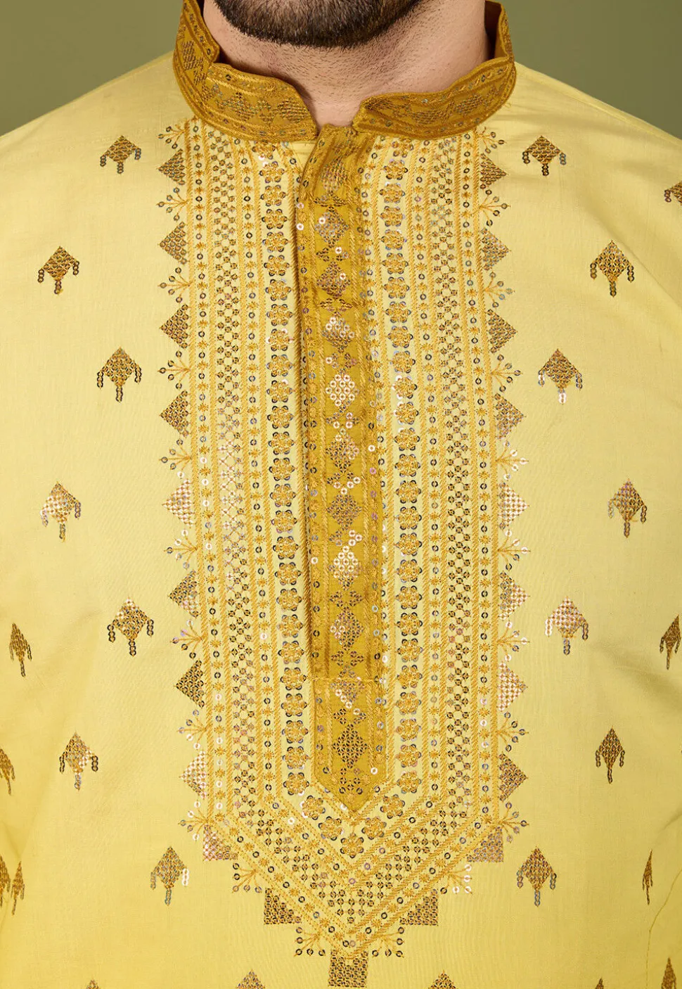 Embroidered Viscose Silk Kurta in Yellow Ombre