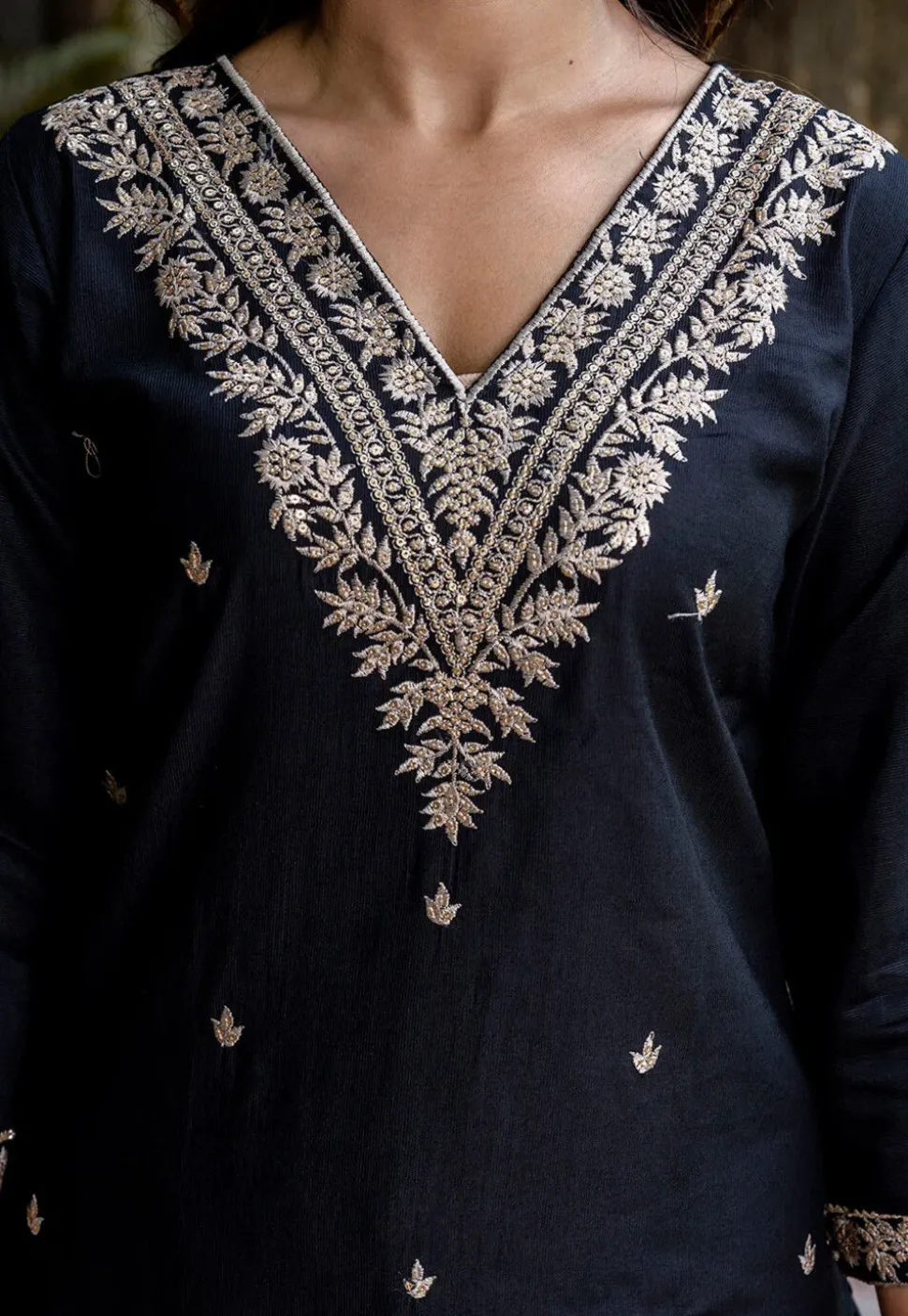 Embroidered Viscose Silk Pakistani Suit in Black