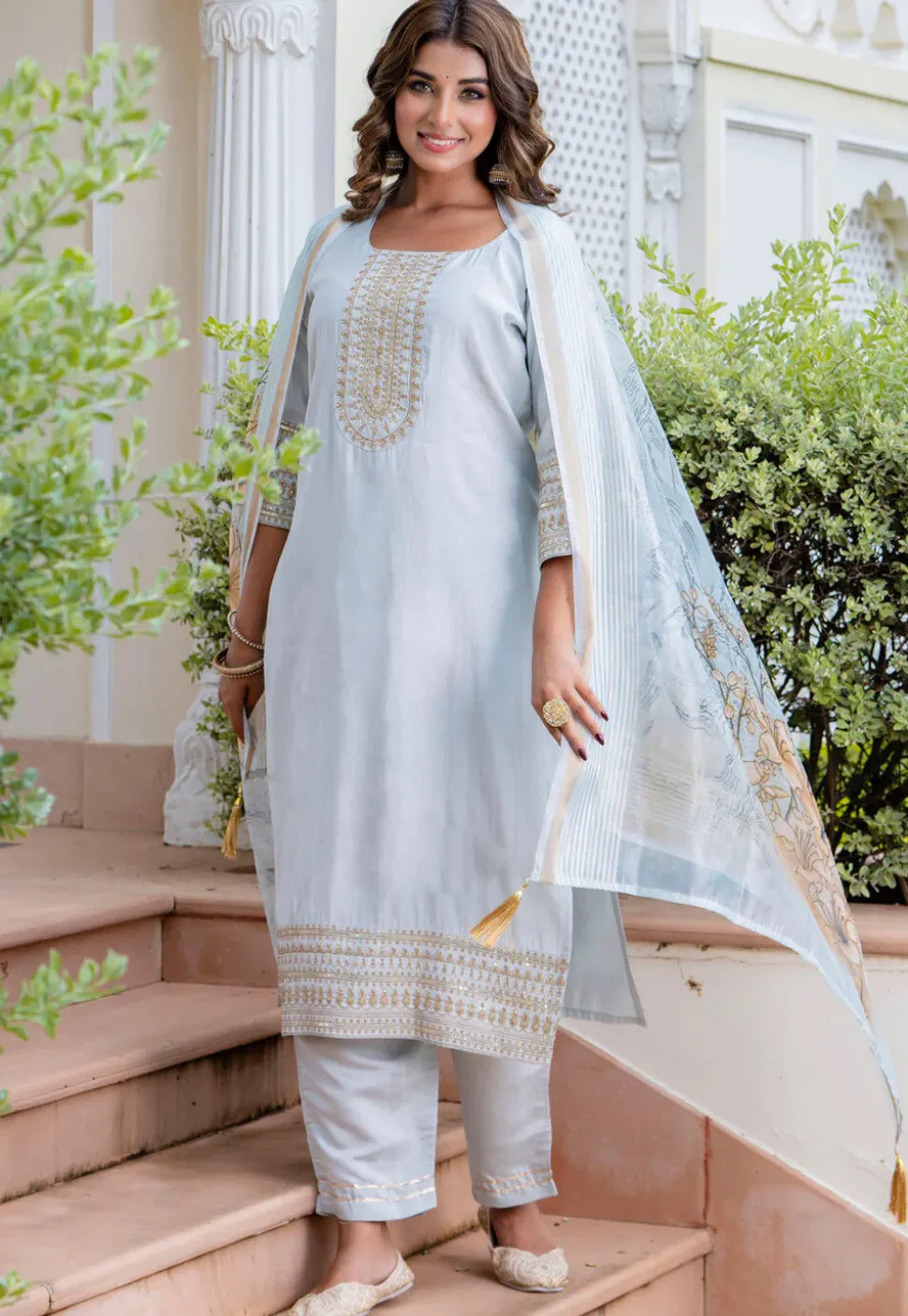 Embroidered Viscose Silk Pakistani Suit in Light Blue