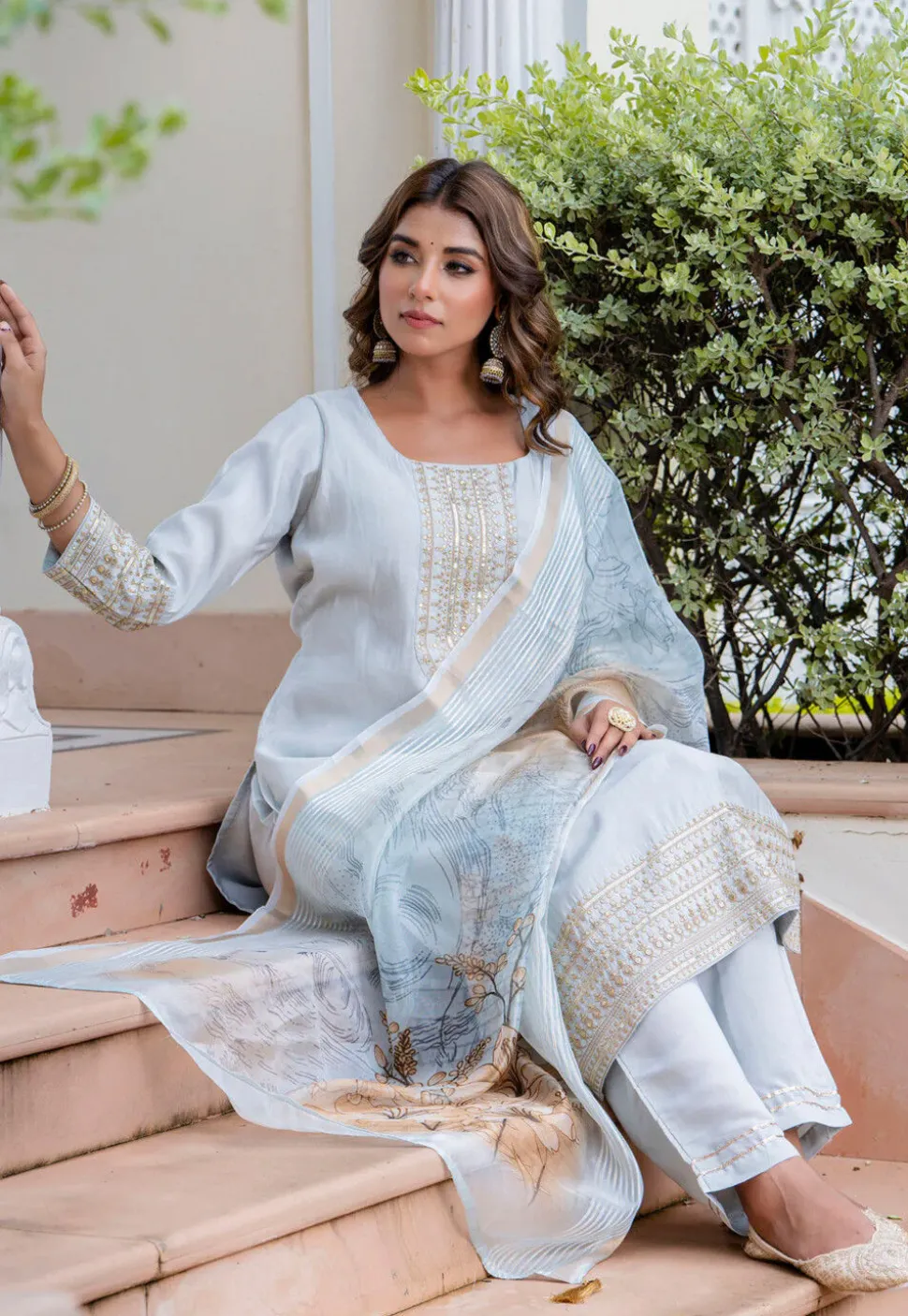 Embroidered Viscose Silk Pakistani Suit in Light Blue
