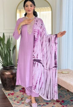 Embroidered Viscose Silk Pakistani Suit in Light Purple