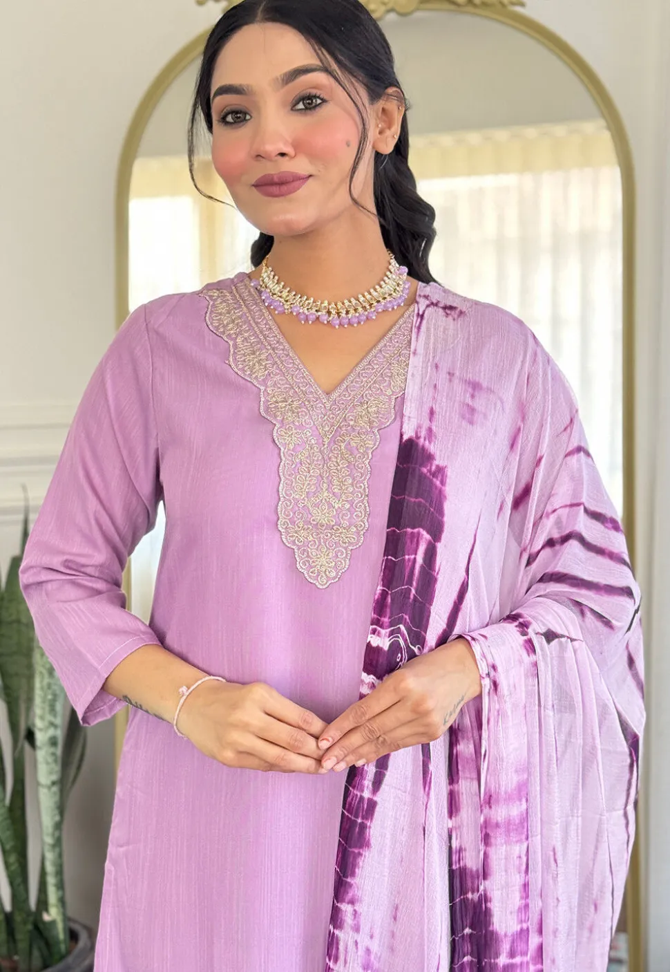 Embroidered Viscose Silk Pakistani Suit in Light Purple