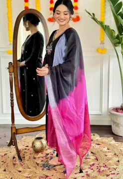 Embroidered Viscose Silk Pakistani Suit in Black