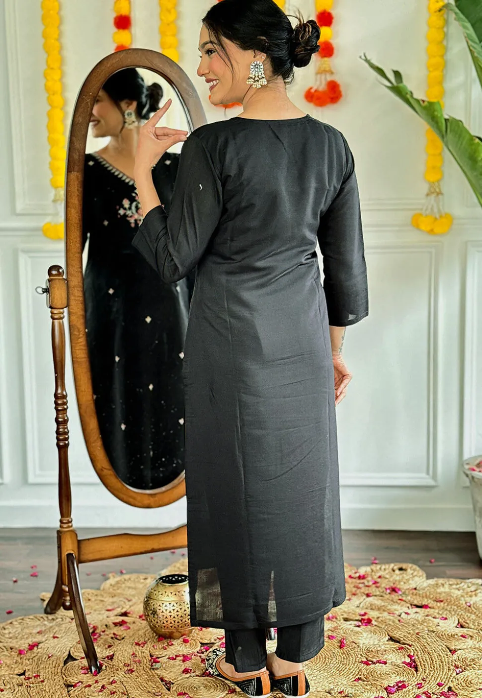 Embroidered Viscose Silk Pakistani Suit in Black