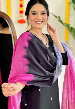 Embroidered Viscose Silk Pakistani Suit in Black