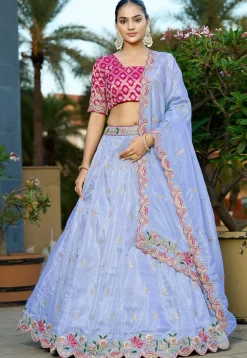 Embroidered Viscose Silk Lehenga in Purple