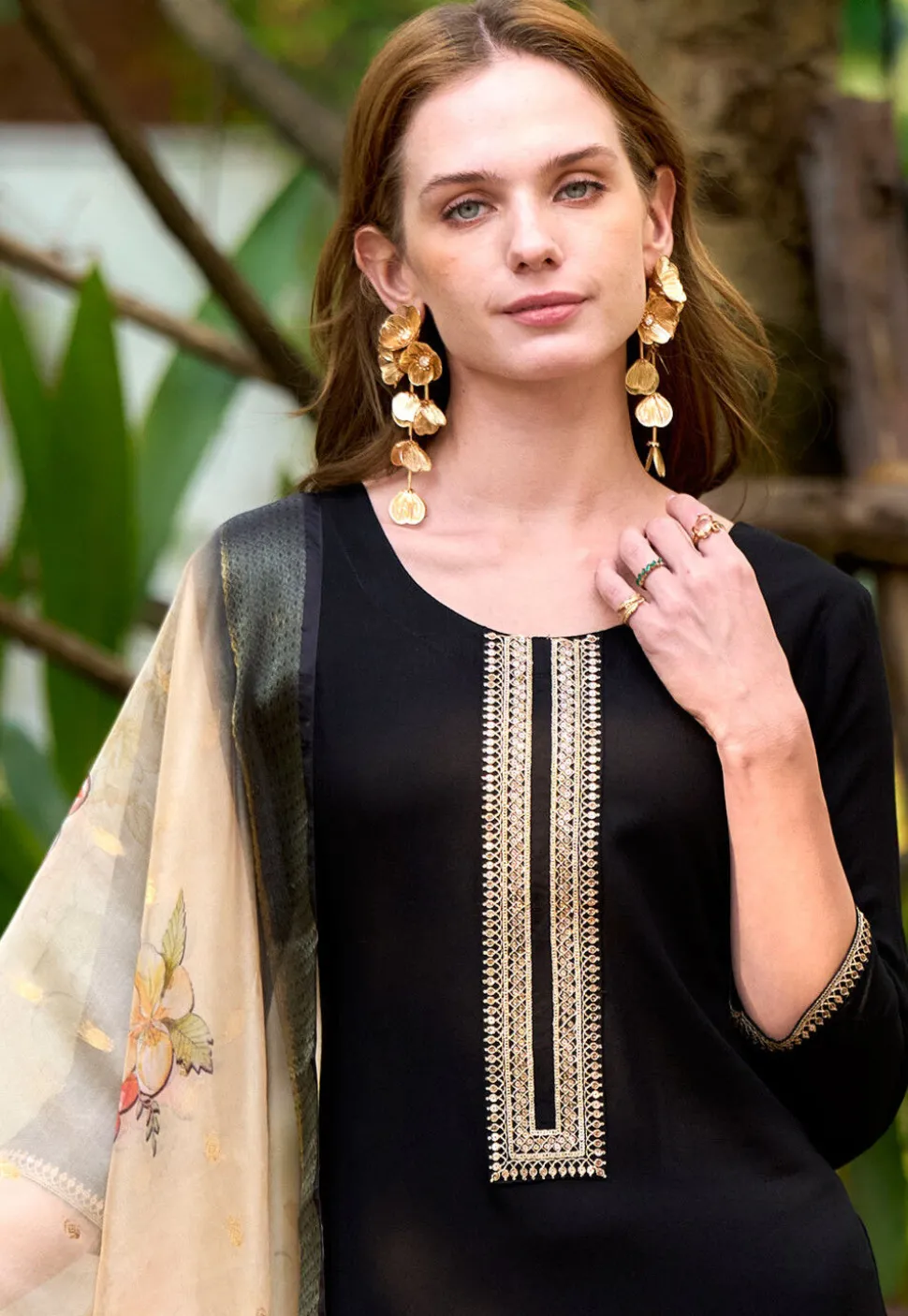 Embroidered Viscose Silk Pakistani Suit in Black