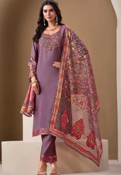 Embroidered Viscose Silk Pakistani Suit in Purple