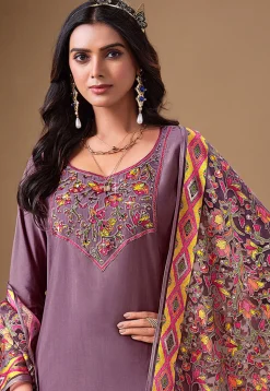Embroidered Viscose Silk Pakistani Suit in Purple