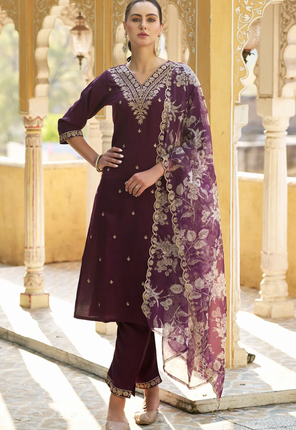 Embroidered Viscose Silk Pakistani Suit in Purple