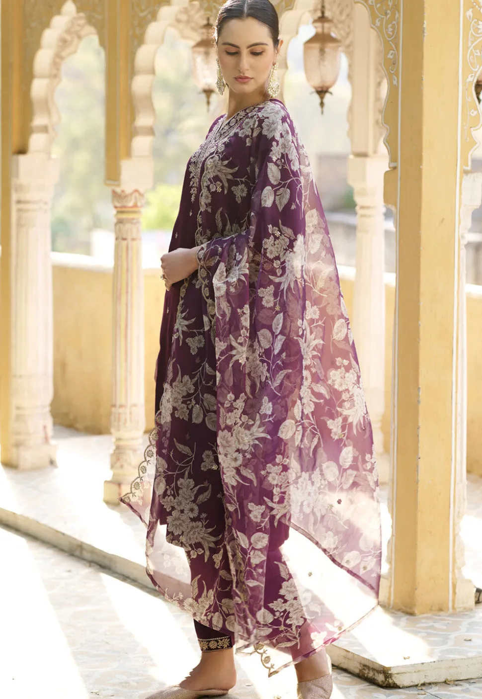 Embroidered Viscose Silk Pakistani Suit in Purple