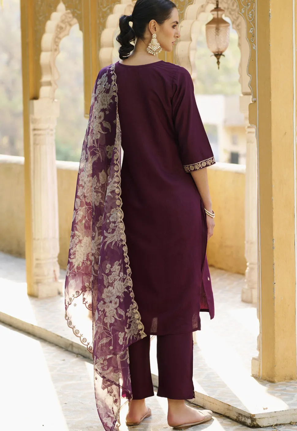 Embroidered Viscose Silk Pakistani Suit in Purple