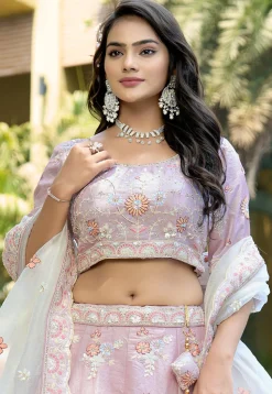 Embroidered Viscose Silk Lehenga in Light Purple