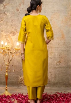 Embroidered Viscose Silk Pakistani Suit in Yellow