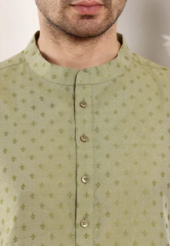 Embroidered Viscose Silk Kurta in Dusty Green