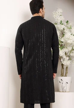 Embroidered Viscose Silk Kurta in Black