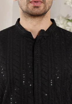 Embroidered Viscose Silk Kurta in Black