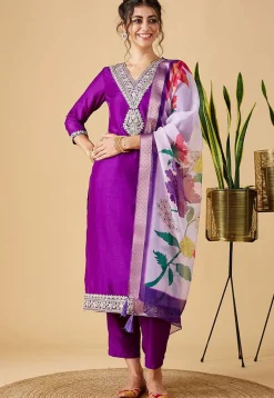 Embroidered Viscose Silk Pakistani Suit in Purple
