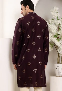 Embroidered Viscose Silk Kurta in Violet