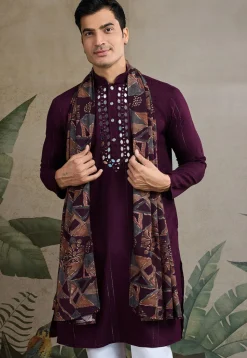 Embroidered Viscose Silk Kurta in Purple