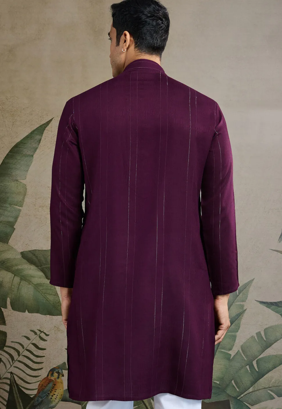 Embroidered Viscose Silk Kurta in Purple