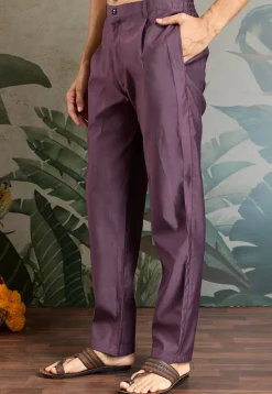 Embroidered Viscose Silk Kurta Set in Purple