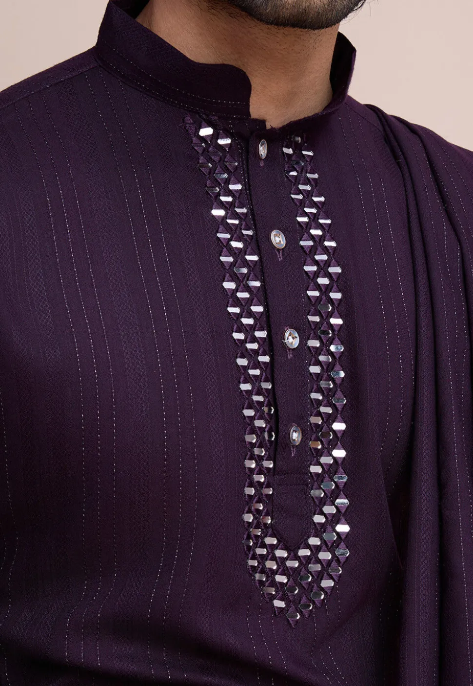 Embroidered Viscose Silk Kurta Set in Purple
