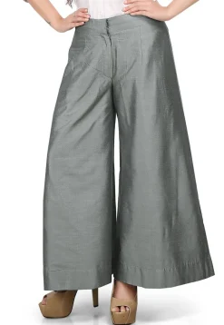 Flared Cotton Silk Palazzo Pant in Grey