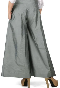 Flared Cotton Silk Palazzo Pant in Grey