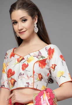 Floral Printed Art Silk Blouse in Multicolor