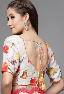 Floral Printed Art Silk Blouse in Multicolor