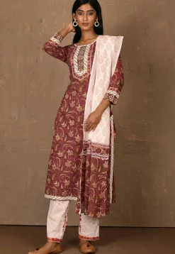 Floral Printed Cotton Pakistani Suit in Maroon
