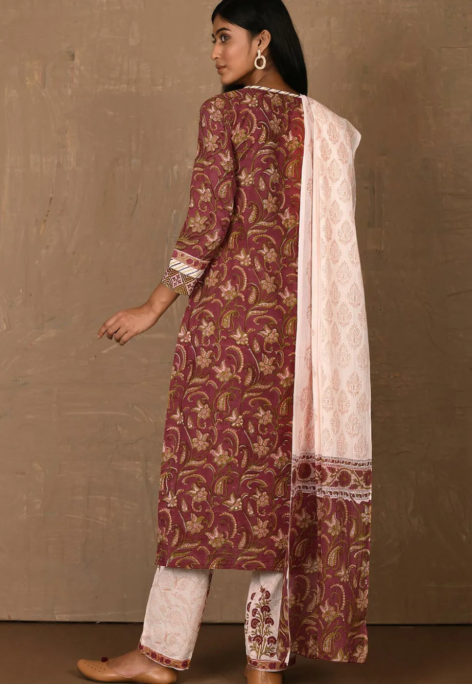 Floral Printed Cotton Pakistani Suit in Maroon