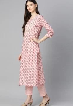 Floral Printed Cotton Pakistani Suit in Pink