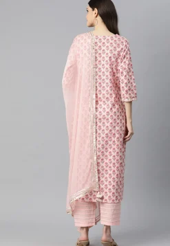 Floral Printed Cotton Pakistani Suit in Pink