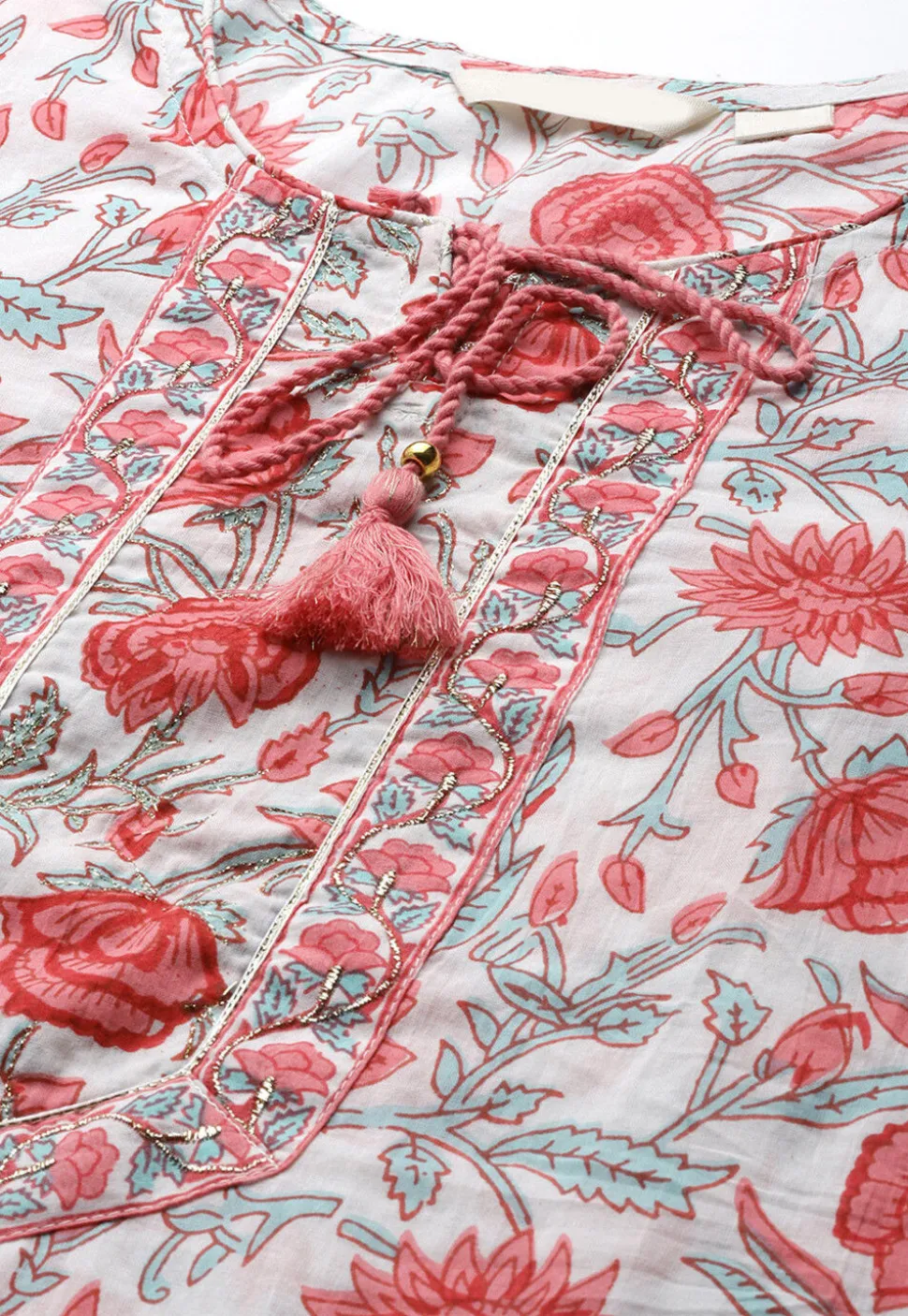 Floral Printed Cotton Pakistani Suit in White