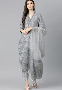 Floral Printed Cotton Pakistani Suit in Light Blue