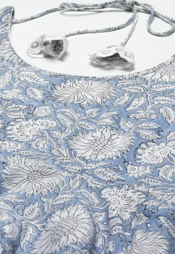 Floral Printed Cotton Pakistani Suit in Light Blue