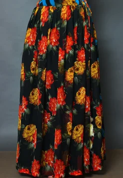Floral Printed Georgette A Line Skirt in Black
