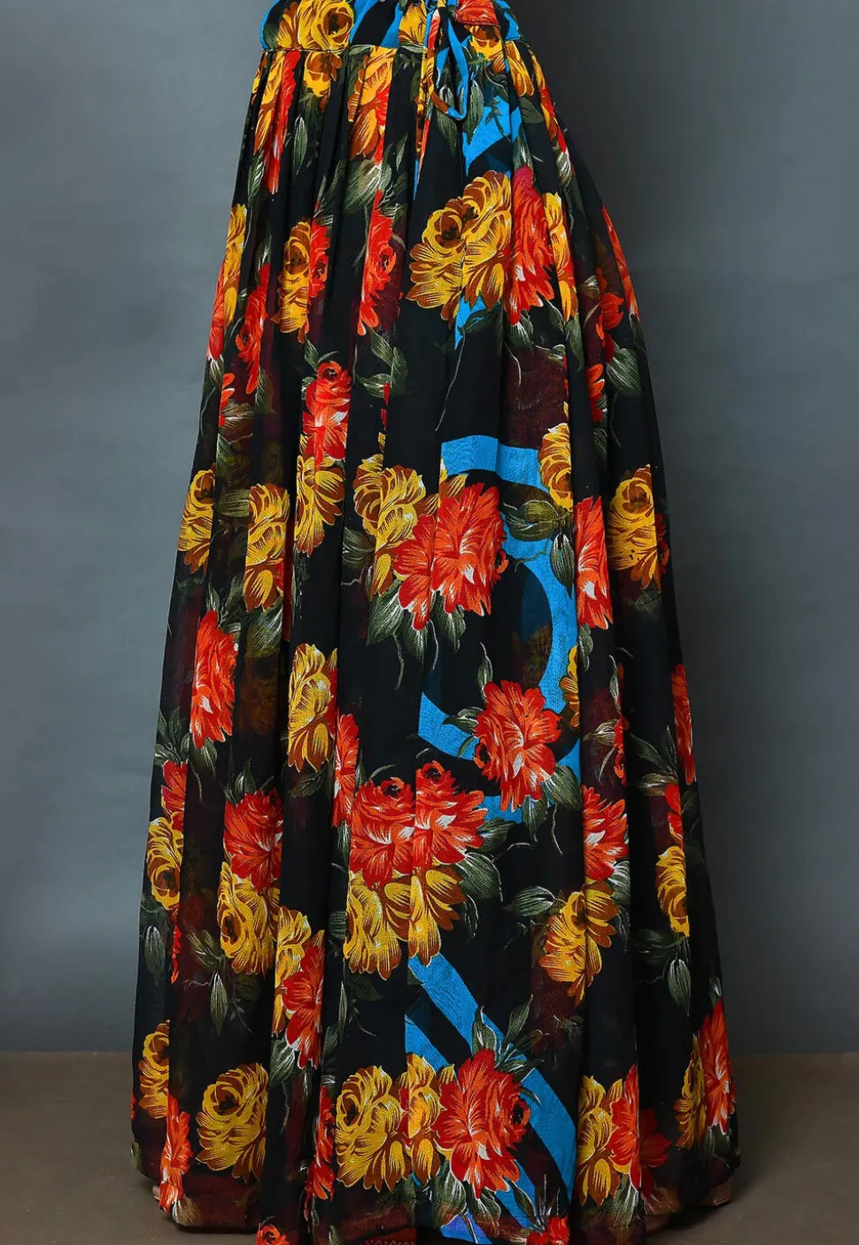 Floral Printed Georgette A Line Skirt in Black