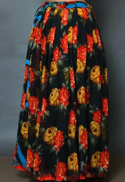 Floral Printed Georgette A Line Skirt in Black