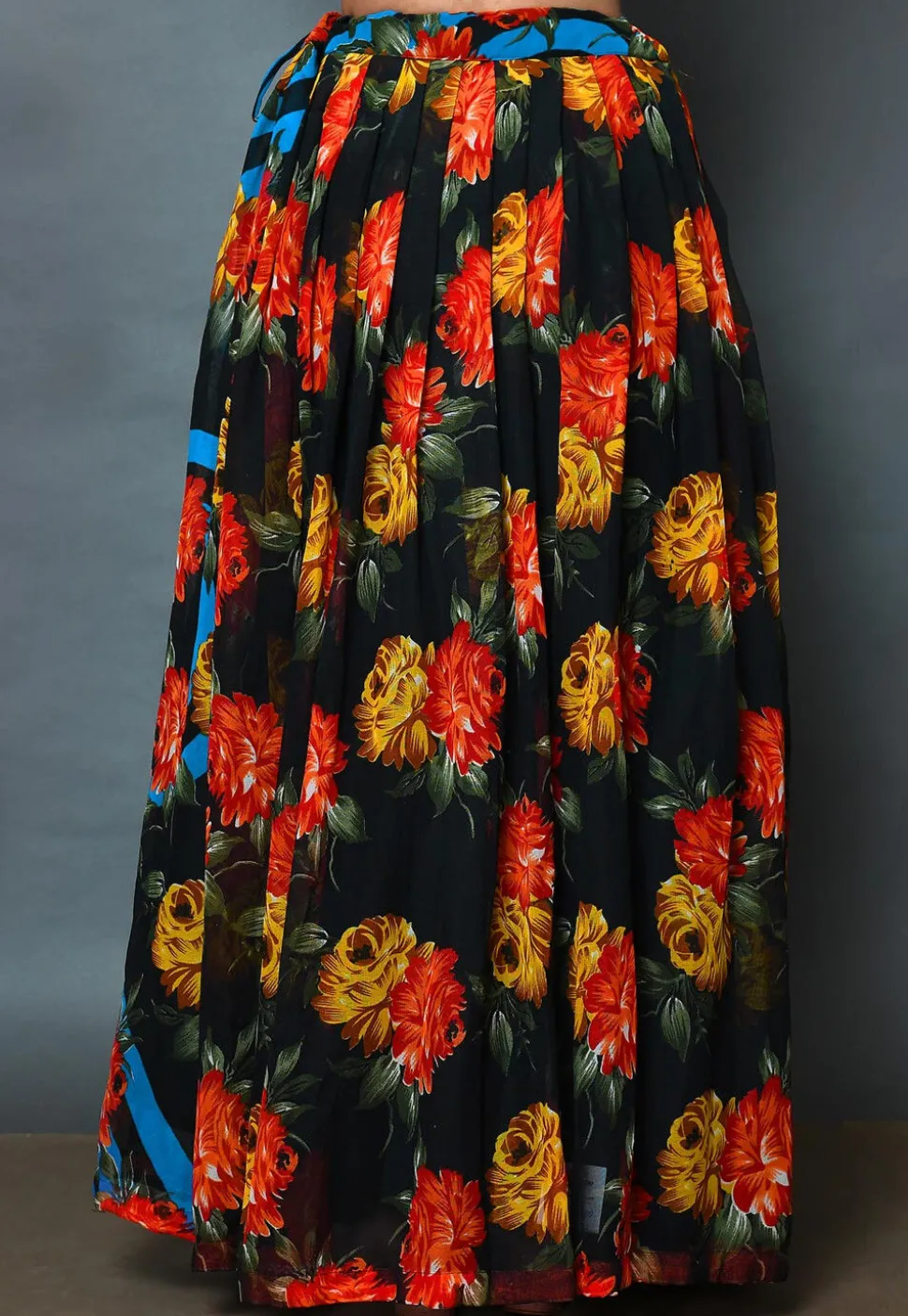 Floral Printed Georgette A Line Skirt in Black