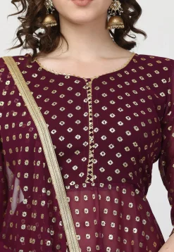 Foil Print Georgette Pakistani Suit in Wine