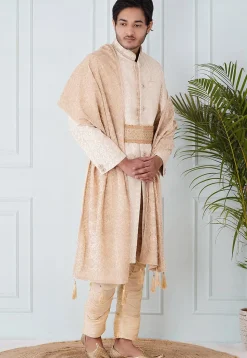 Foil Print Velvet Dupatta in Cream