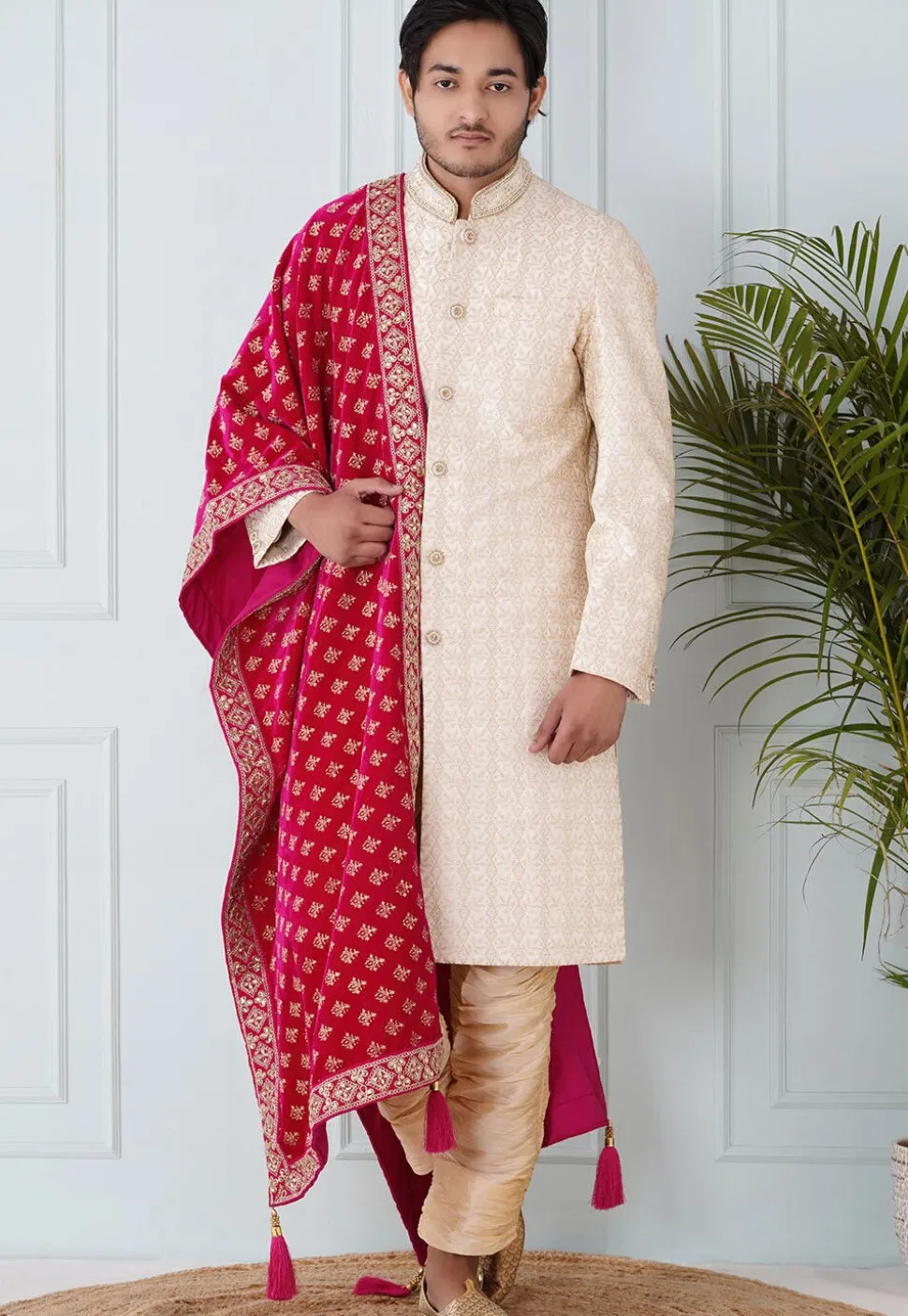 Foil Print Velvet Dupatta in Fuchsia