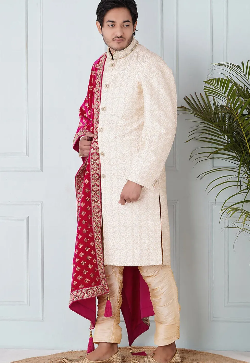 Foil Print Velvet Dupatta in Fuchsia
